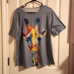 Blue multi-colored giraffe tee